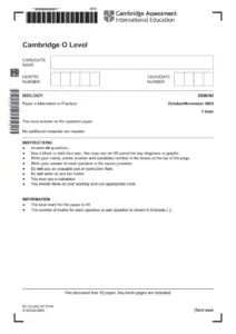 Cambridge O Level Biology 5090/42 Paper 4 Alternative to Practical October/November 2025