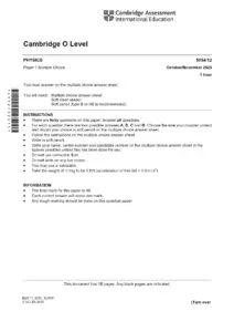 Cambridge O Level Physics 5054 2025 Winter Paper 1 Multiple Choice