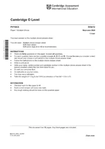 Cambridge O Level Physics 5054/12 Past Paper May/June 2024