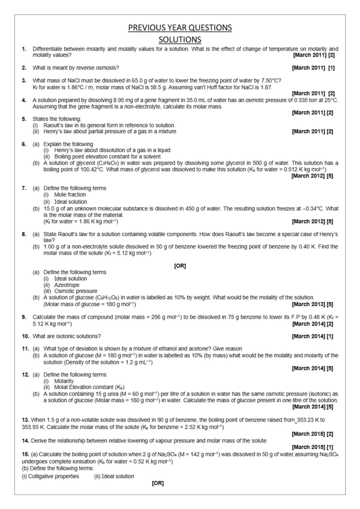 Chemistry Previous Year Questions and Solutions