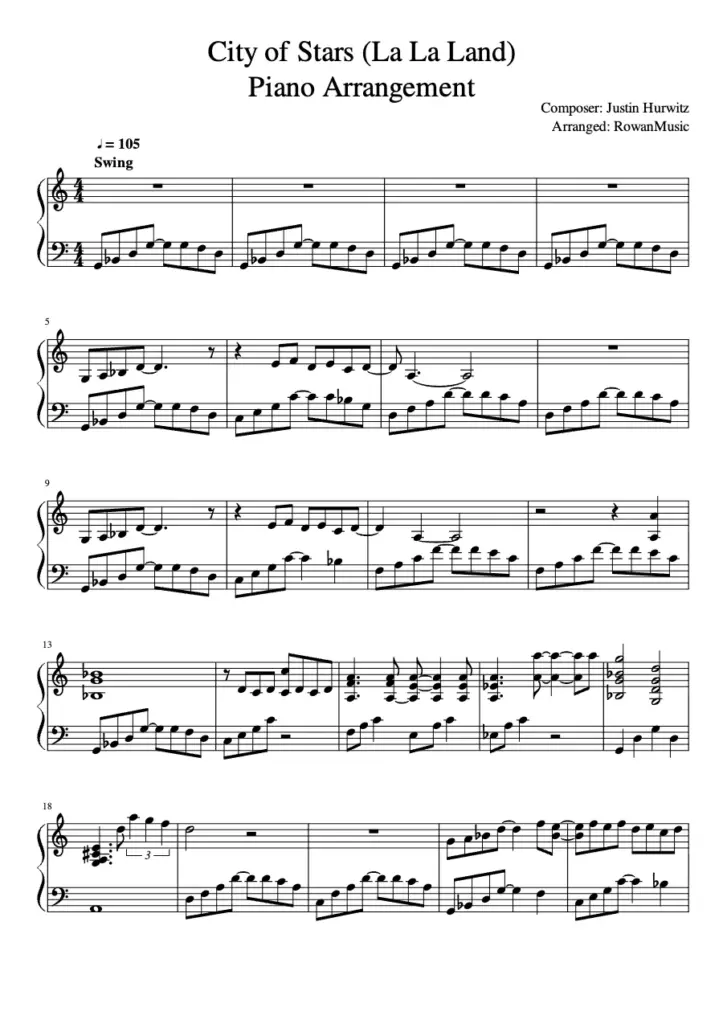 City of Stars Piano Sheet Music