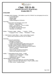 Class XII Science Holiday Homework