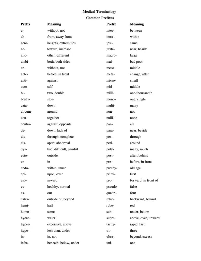 Common Prefixes and Suffixes - Shiland 2011