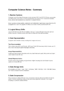 Computer Science Summary: Key Concepts and Data Representation