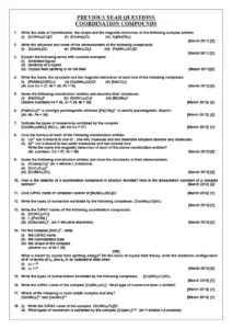 Coordination Compounds Previous Year Questions for Class 12