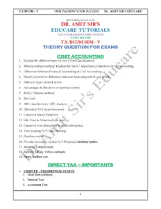 Cost Accounting and Direct Tax Theory Questions for Exams