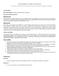 Data Analyst Job Description for University of Chicago Trust