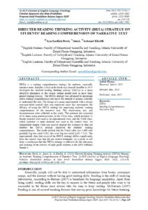 Directed Reading Thinking Activity (DRTA) Strategy on Students’ Reading Comprehension of Narrative Text