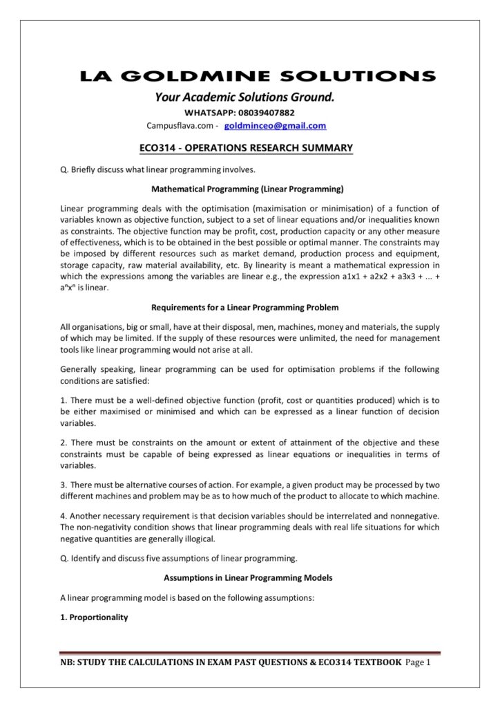 ECO314 Operations Research Summary