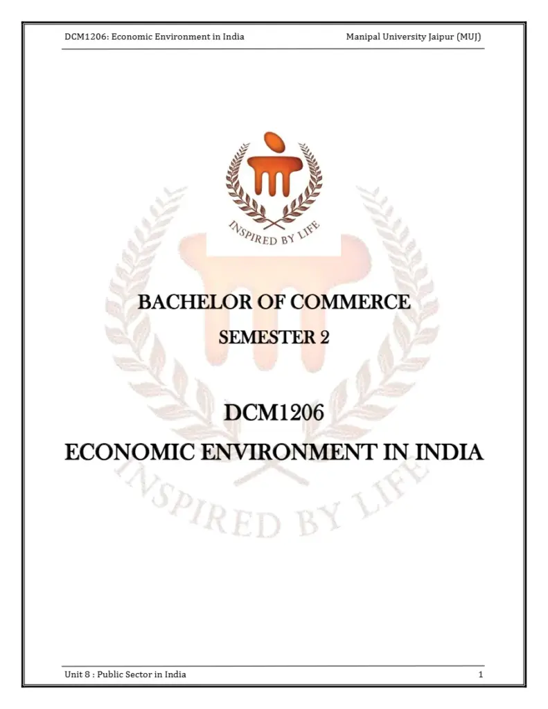 Economic Environment in India - Unit 8: Public Sector