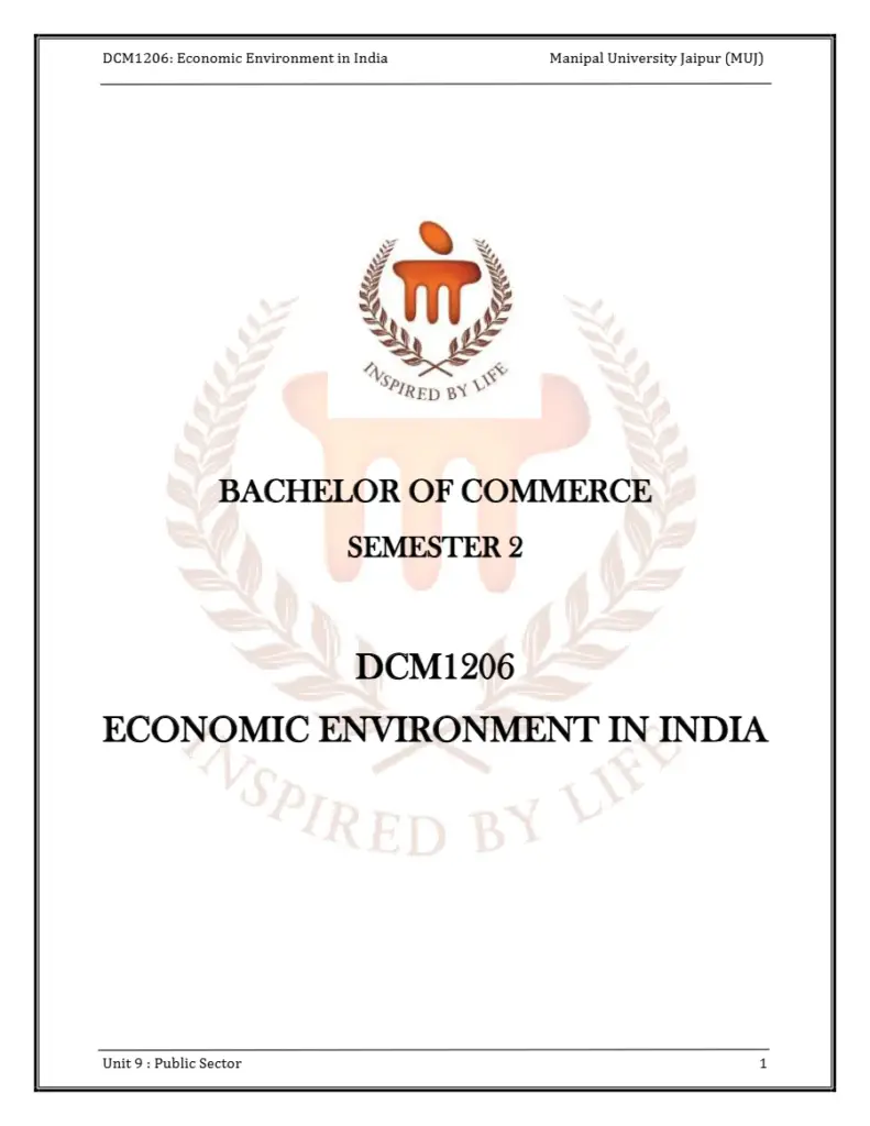 Economic Environment in India - Unit 9: Public Sector