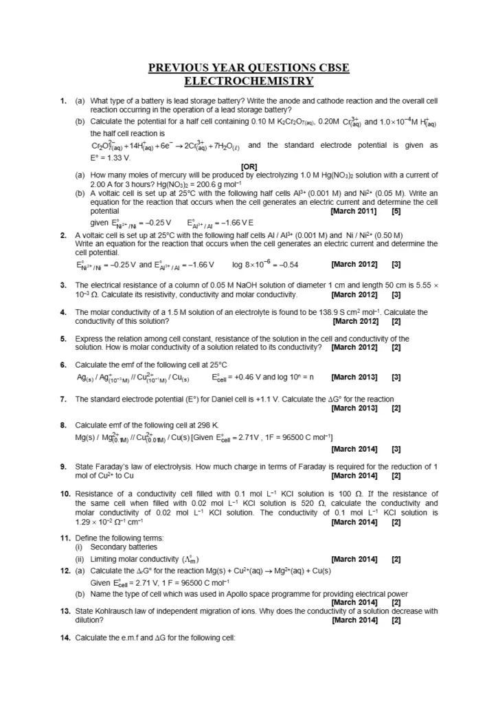 Electrochemistry Previous Year Questions