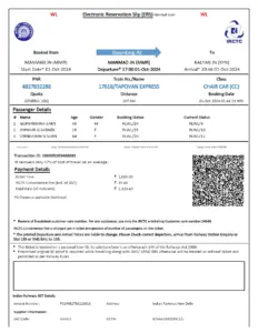 Electronic Reservation Slip for Train Journey from Manmad to Kalyan