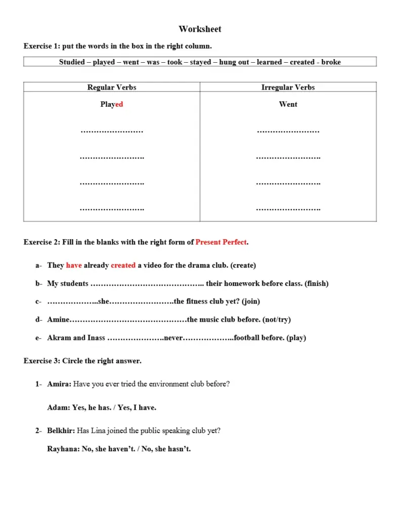 English Language Worksheet for Grammar Practice