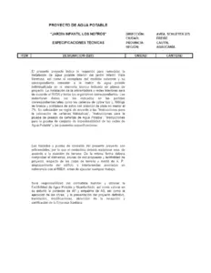 Especificaciones Técnicas de Agua Potable Jardín Infantil Los Notros