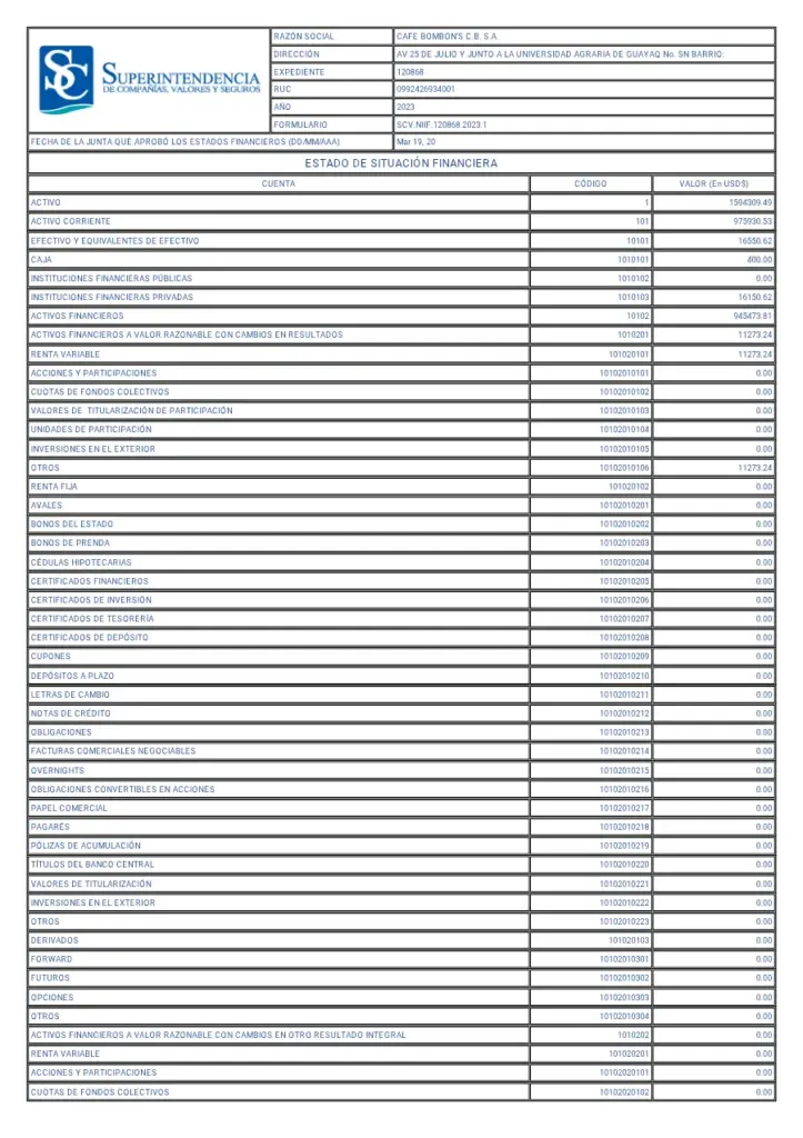 Estado de Situación Financiera 2023