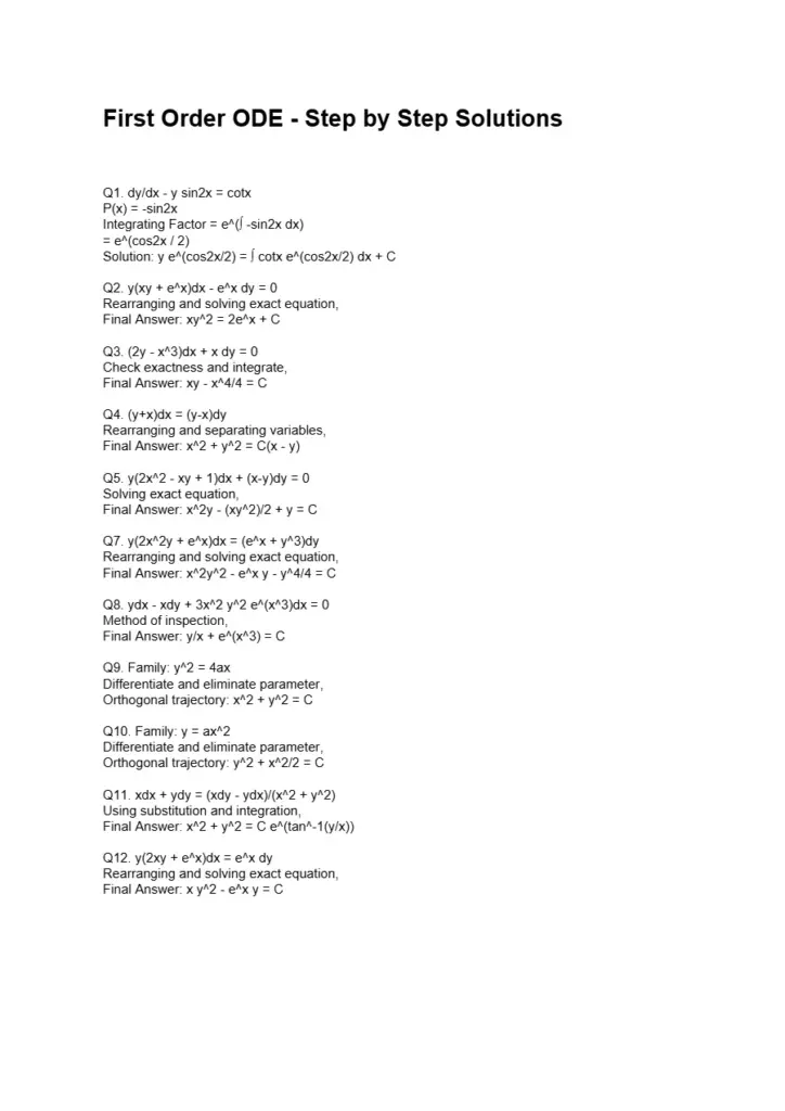 First Order ODE Step By Step Solutions