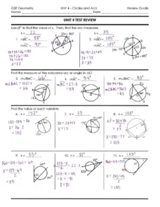 GSE Geometry Unit 4: Circles and Arcs Answer Key