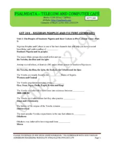 GST 201 Summary – Nigerian Peoples and Culture