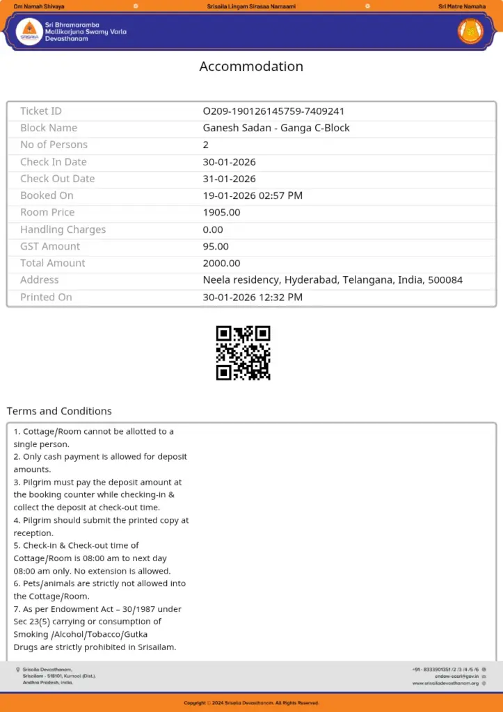 Ganesh Sadan Accommodation Booking Confirmation