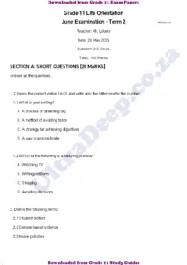 Grade 11 Life Orientation Term 2 Exam Paper May 2025