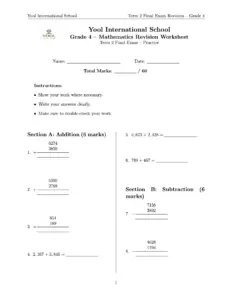 Grade 4 Mathematics Final Exam Revision Worksheet: A Comprehensive Guide