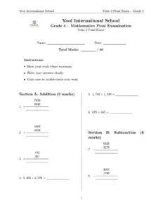 Grade 4 Mathematics Final Exam Term 2