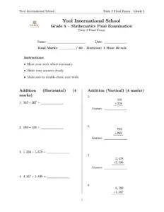 Grade 5 Mathematics Final Exam – Term 2