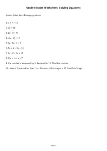 Grade 8 Equations Worksheet