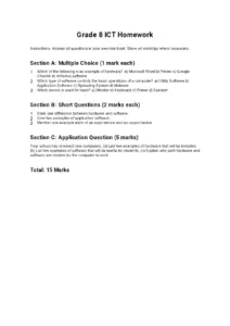 Grade 8 ICT Homework – Computer Hardware and Software