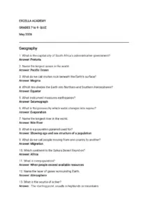 Grades 7 to 9 Geography, History, Science, and Math Quiz May 2026