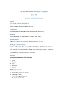 Holiday Homework Class 09