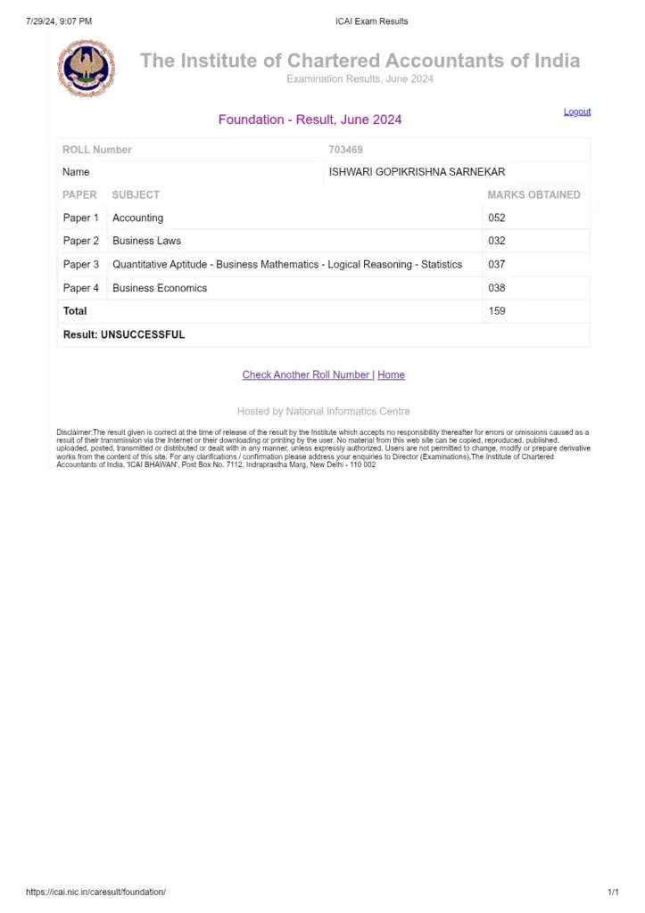 ICAI Exam Results June 2024
