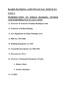 Indian Banking System and Performance Evaluation – Unit 1