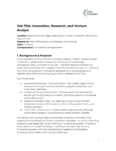 Innovation, Research and Venture Analyst Job Description 2026