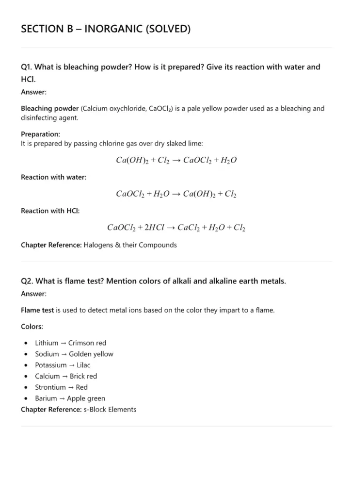Inorganic Chemistry Study Guide - Section B: Inorganic (Solved)