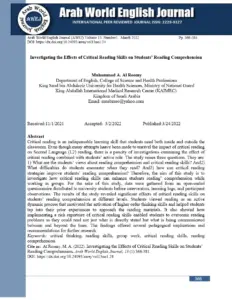 Investigating The Effects Of Critical Reading Skills On Students’ Reading Comprehension