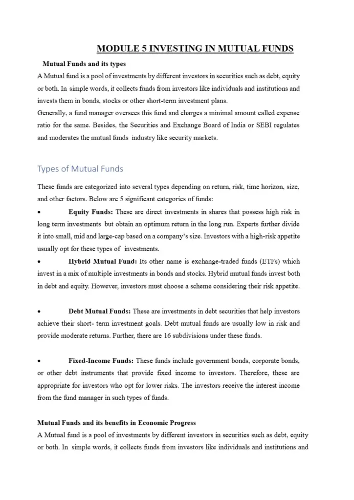 Investing in Mutual Funds - Module 5