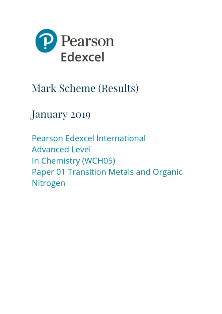 January 2019 IAL Mark Scheme Paper 5 Edexcel Chemistry A Level