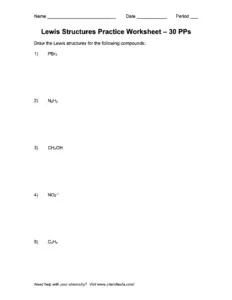 Lewis Structures Practice Worksheet – 30 Problems