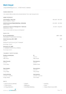 Mahi Goyal Internship Resume – Internshala