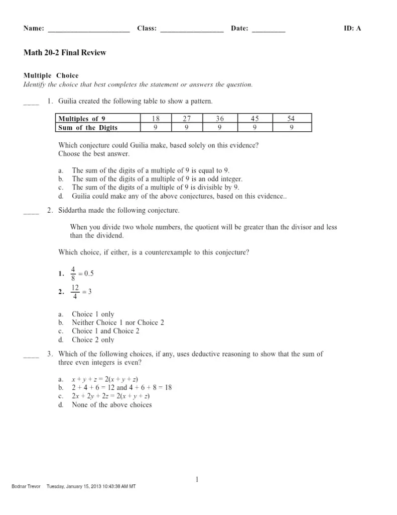 Math 20-2 Final Review