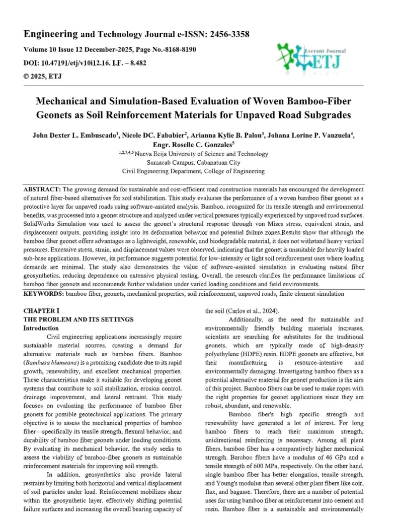 Mechanical and Simulation-Based Evaluation of Woven Bamboo-Fiber Geonets as Soil Reinforcement Materials for Unpaved Road Subgrades