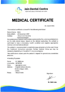 Medical Certificate for Mahi – Jain Dental Centre
