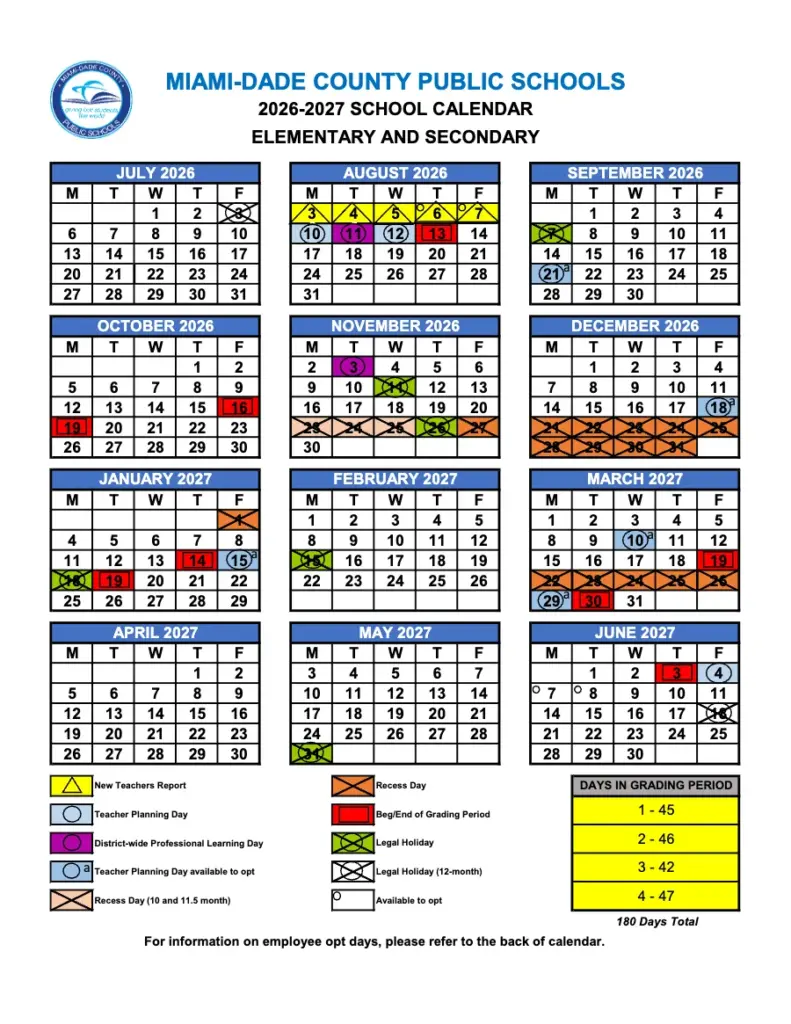 Miami-Dade County Public Schools 2026-2027 School Calendar