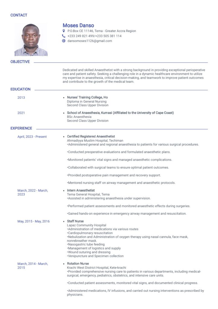 Modern Anaesthesia CV