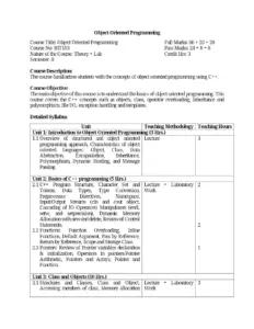 Object Oriented Programming Syllabus BIT153