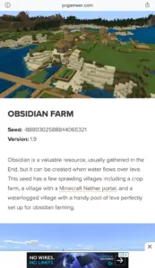 Obsidian Farming Seed for Minecraft – Version 1.9