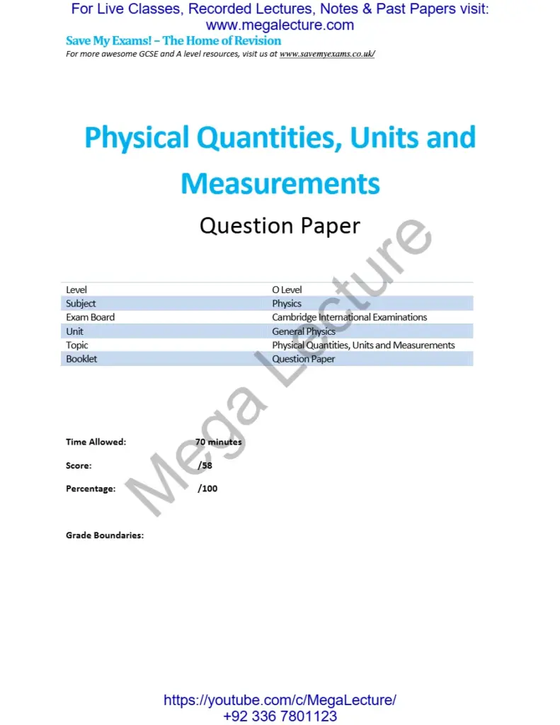 Physical Quantities, Units, and Measurements - O Level Physics