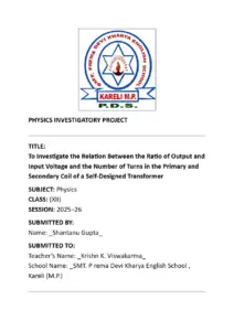 Physics Investigatory Project: Transformer Voltage Ratio